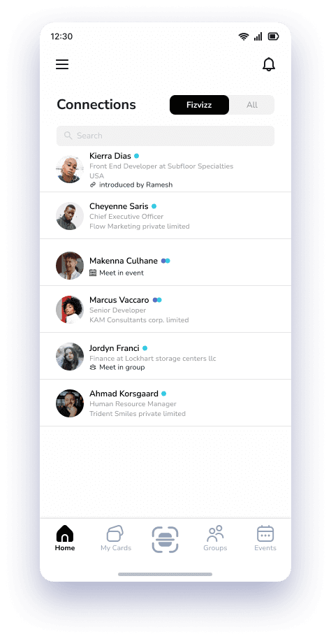Connections list with Fizvizz and All tabs