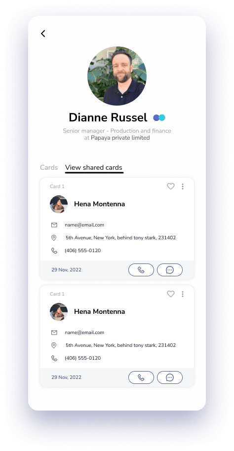 Contact profile showing shared cards