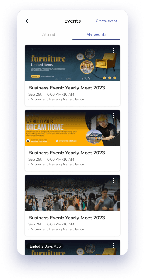 My events list for events you created