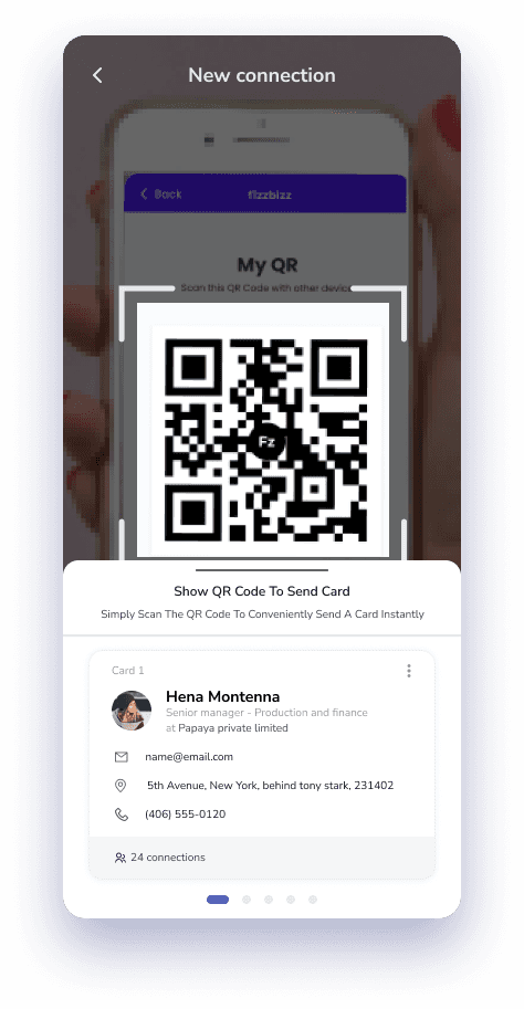 QR share screen with the selected card preview