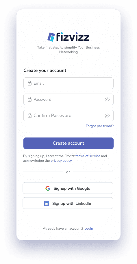 Create account screen with Google and LinkedIn sign up