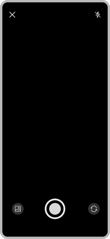 Photo capture with close, flash, gallery, shutter and flip-camera controls