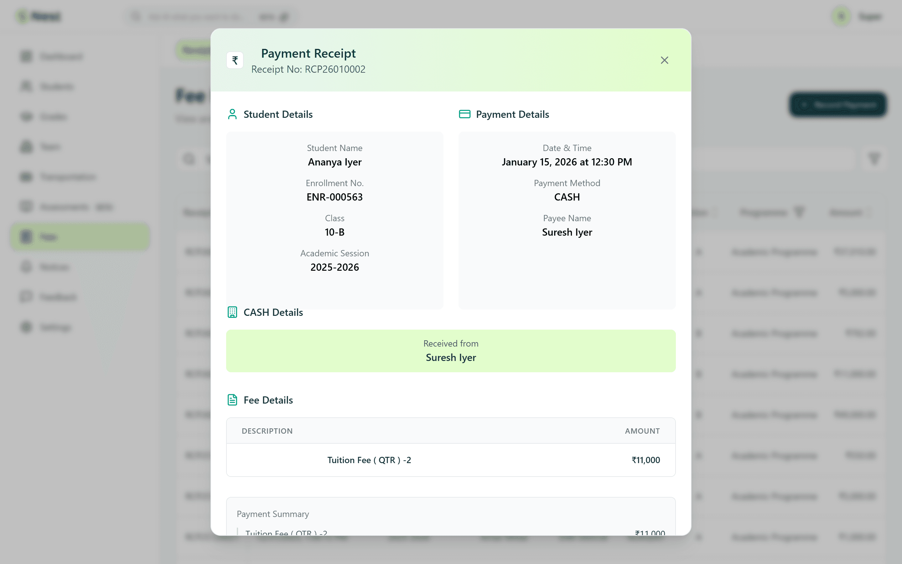 Payment receipt detail dialog