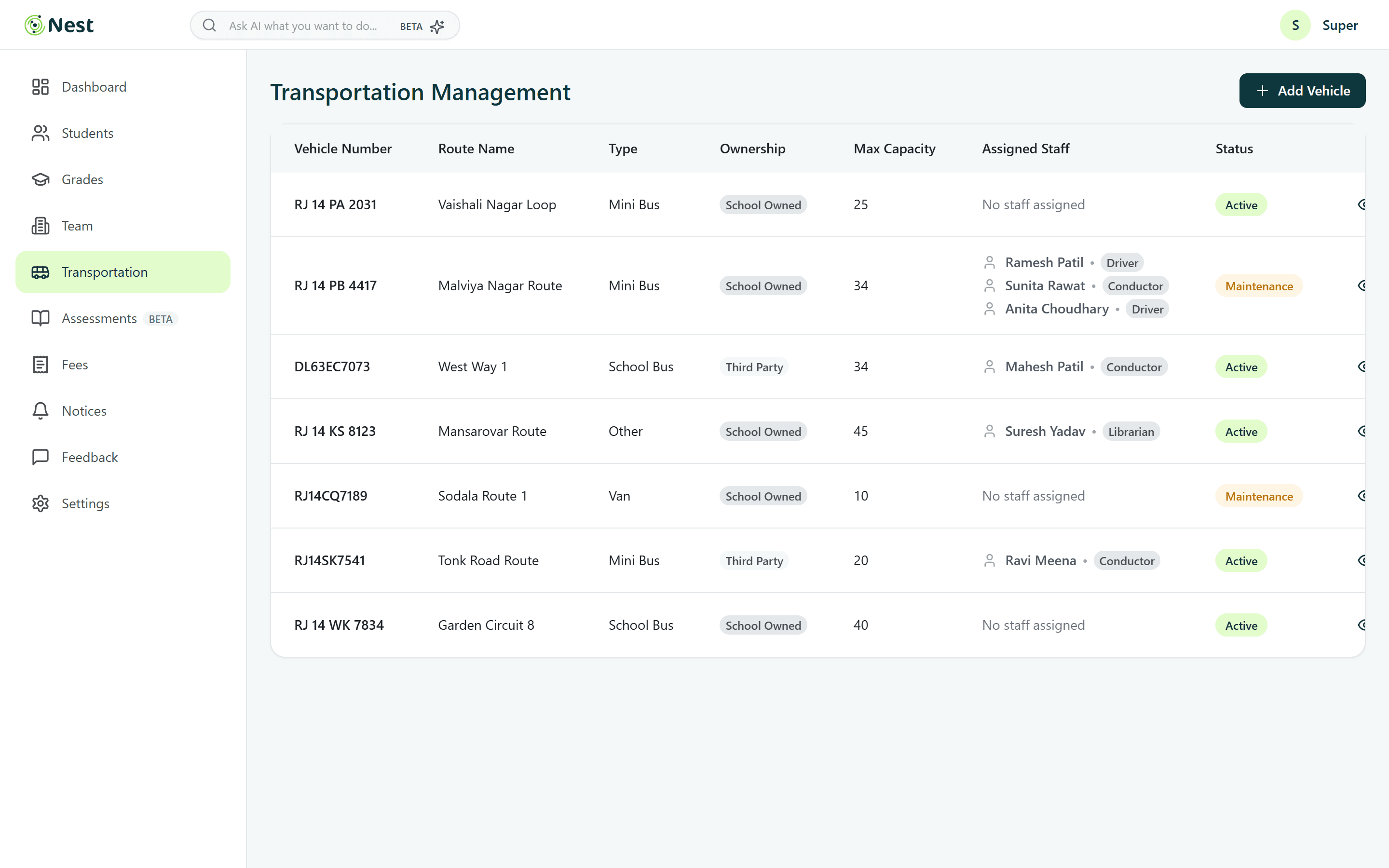 Transportation vehicles with capacity and assigned staff