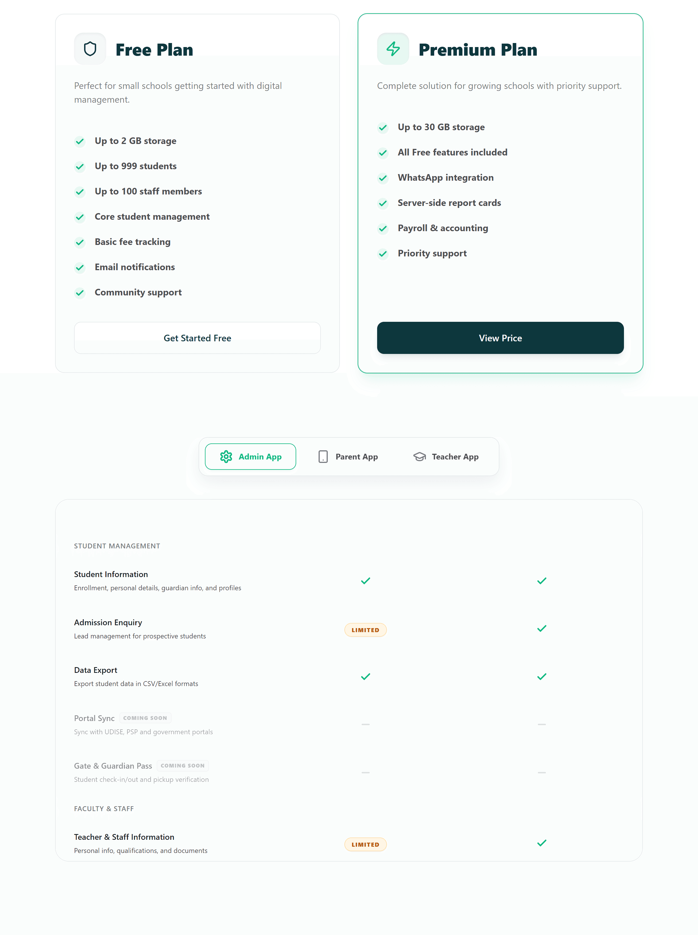 Pricing page plans